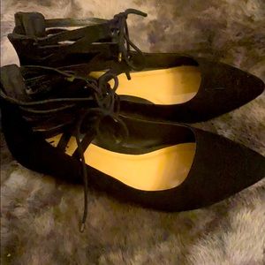 Black lace up flats with pointed toes